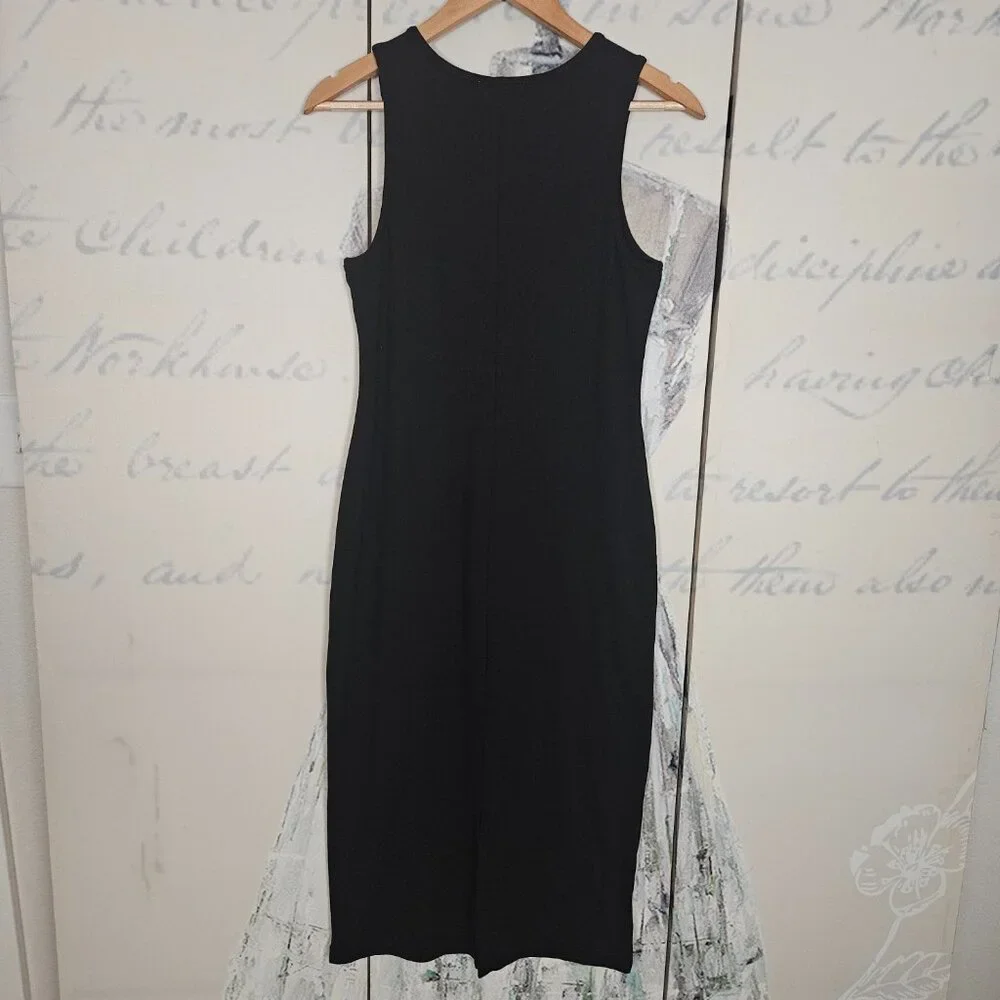 NWT Marine Layer Lexi Rib Dress Size Medium Black Sleeveless Midi Stretch - Picture 3 of 6